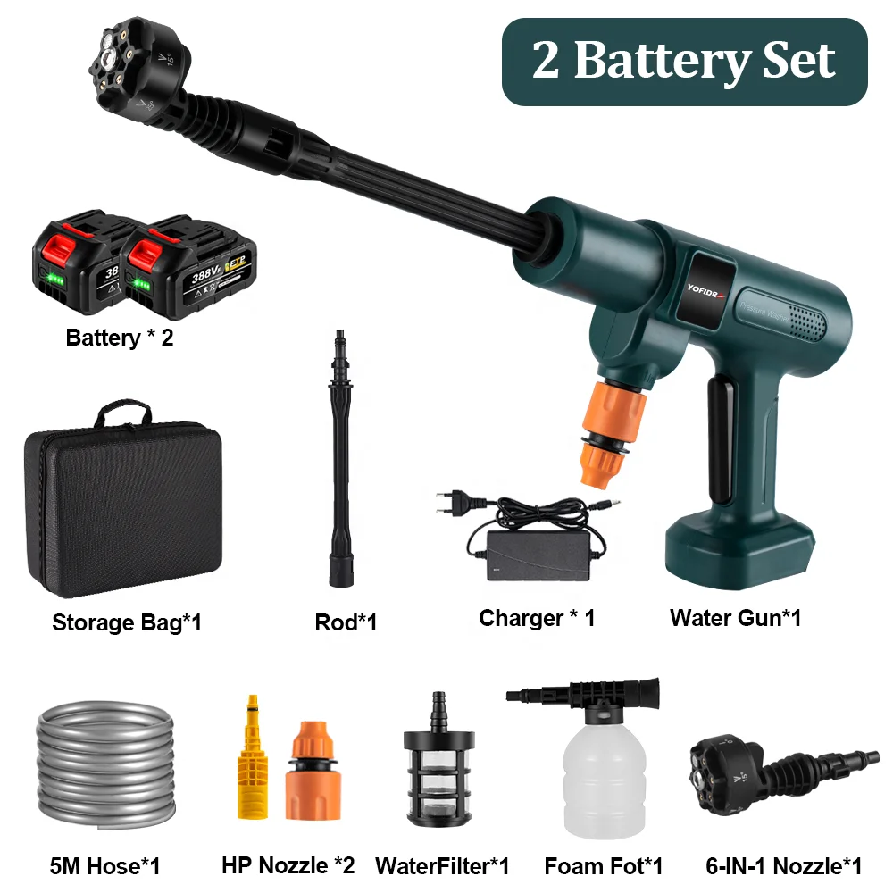 3500W 200Bar Brushless Electric High Pressure Washer 6-in-1 Battery Operated Car Wash Garden Water Gun Spray Gun
