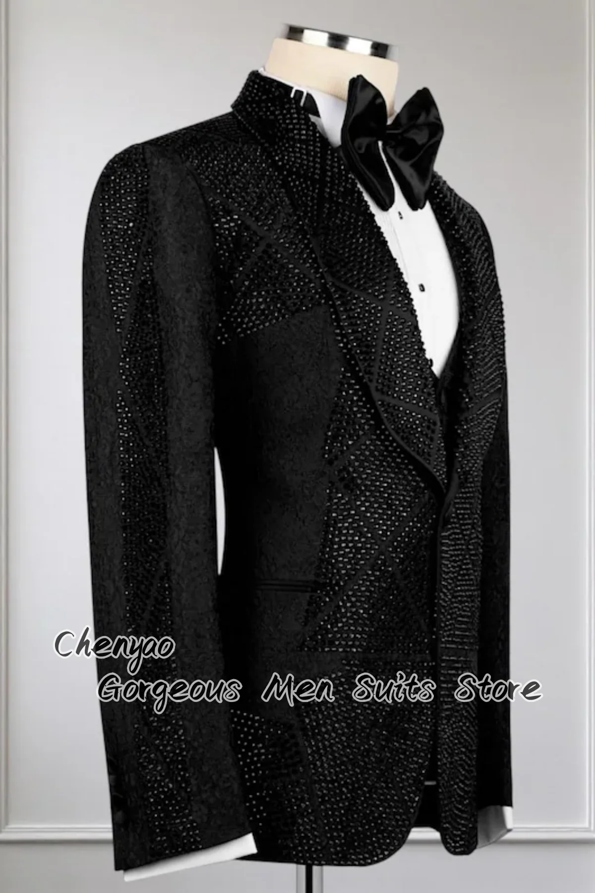 Luxury Jacquard Diamond Customized Men Suits Groom Wedding Party Tuxedos Slim Fit Male Prom Blazers 3Pcs Sets pantalones hombre