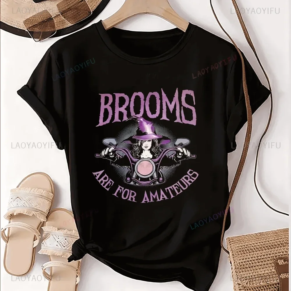 

Fashion Biker Witch Print T-shirt Top Biker Girl Neutral Trend Harajuku Short Sleeve Unisex Shirt Pattern Large T-shirt