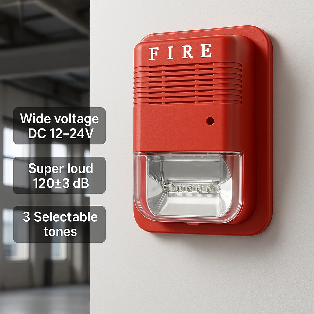 

Emergency Strobe Siren 12V/24V — High-Decibel Fire/Police/Ambulance Sounds, LED Flash, Compact ABS Shell