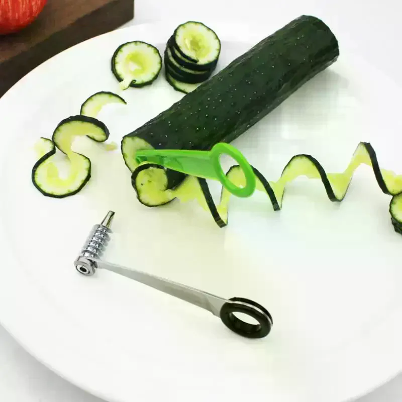 1Pc Stainless Steel/Plastic Handheld Slicer Manual Vegetable Spiral Cutter With Curved Design For Even Cutting Of Potatoes