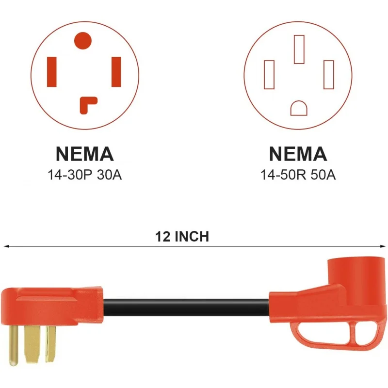 NEMA 14-30P to 14-50R EV Charger Adapter Cord for Level 2 EV Charging NEMA 14-50 Adapter Replacement for Tesla