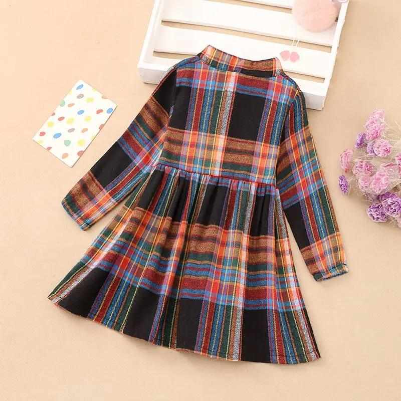 Girls Plaid Long Sleeve Dress Autumn Kids Fashion Casual Shirt Dress Toddler Baby Fall Clothing