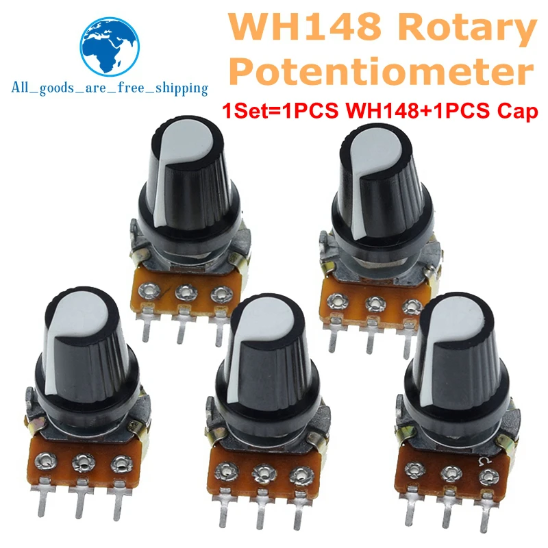 1 Sets WH148 1K 10K 20K 50K 100K 500K Ohm 15mm 3 Pin Linear Taper Rotary Potentiometer Resistor for Arduino with AG2 White Cap