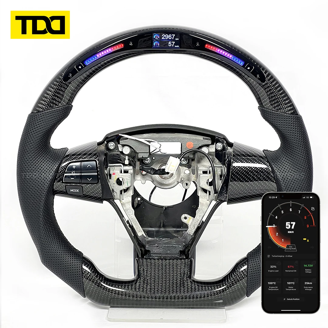 TDD Customized LED Screen Data Display Steering Wheel for Toyota Camry Perforated Leather 100% Real Carbon Fiber