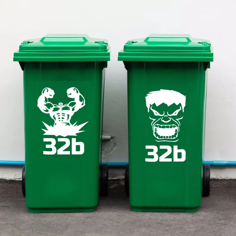 Personalized Wheelie Bin House Number Vinyl Sticker Superhero The Hulk Decals For Rubbish Trash Can Decoration