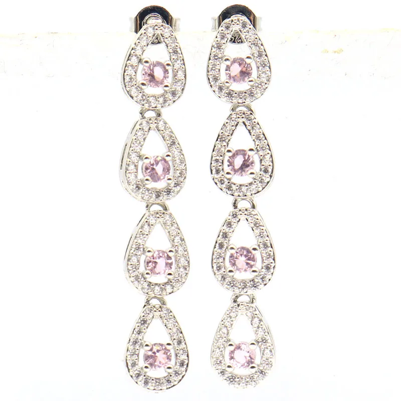 

Buy 5 Get 1 Free 40x7mm Romantic 4.7g Pink Kunzite White CZ Gift For Girlfriend Dating Silver Earrings
