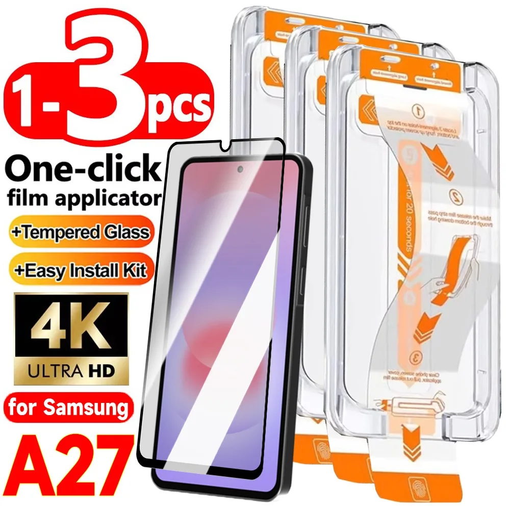 3-1Pack Tempered Glass for Samsung Galaxy A27 HD Clear Screen Protector Anti-scratch Film with Easy Installation Dust Free Cover
