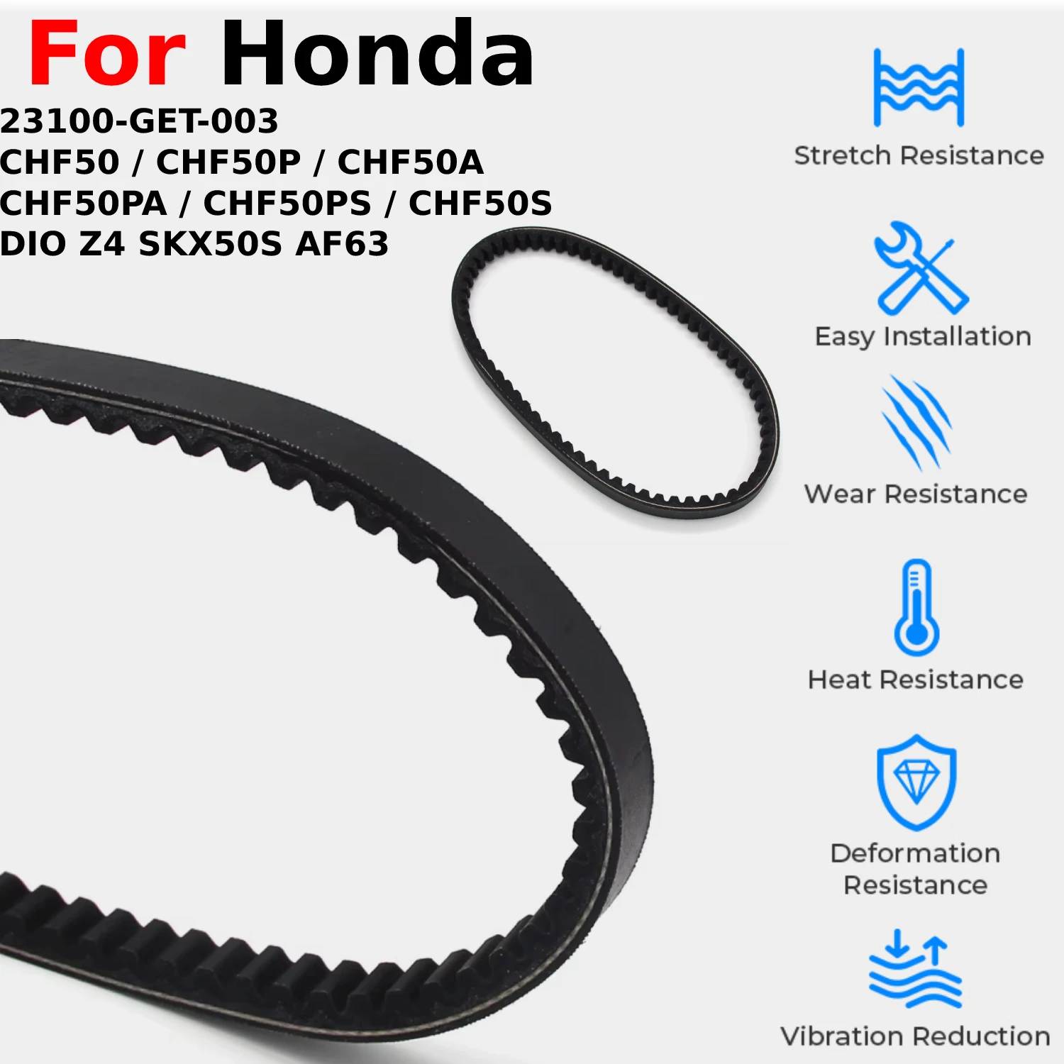 

Для Honda CHF50 CHF50P CHF50A CHF50PA CHF50PS CHF50S DIO Z4 SKX50S AF63 23100-GET-003 Детали ремня трансмиссии привода мотоцикла