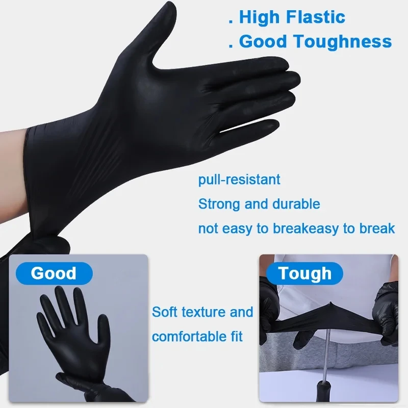 100/50/10pcs Black Nitrile Gloves Disposable Waterproof Tattoo Gloves for Cleaning Gloves Tattoo Hairdressing Tool S/M/L/XL Size