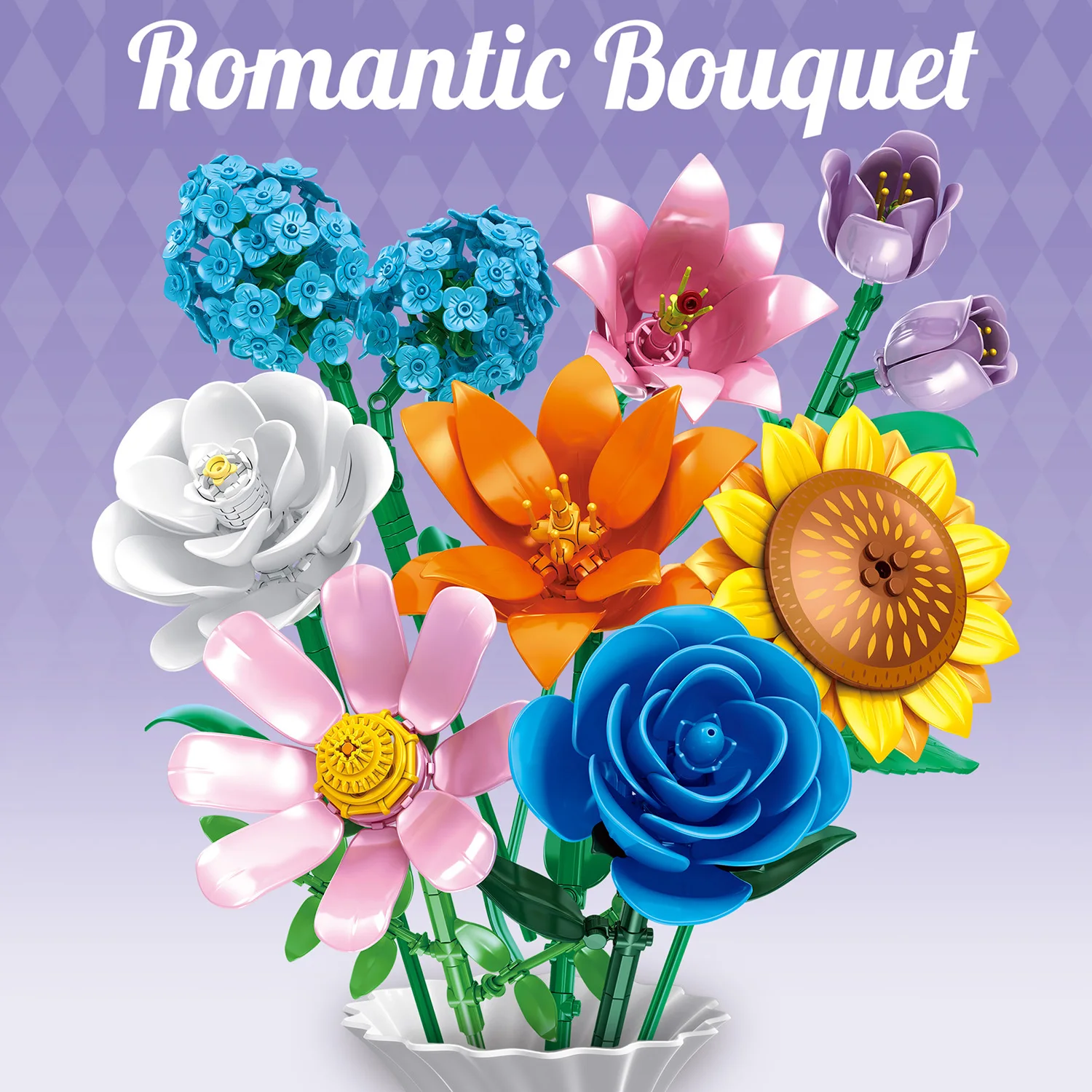 

8-в-1 букет, строительные блоки, игрушки, модель, романтический букет цветов, сборка головоломки, кирпичи, наборы игрушек для детей, подарки