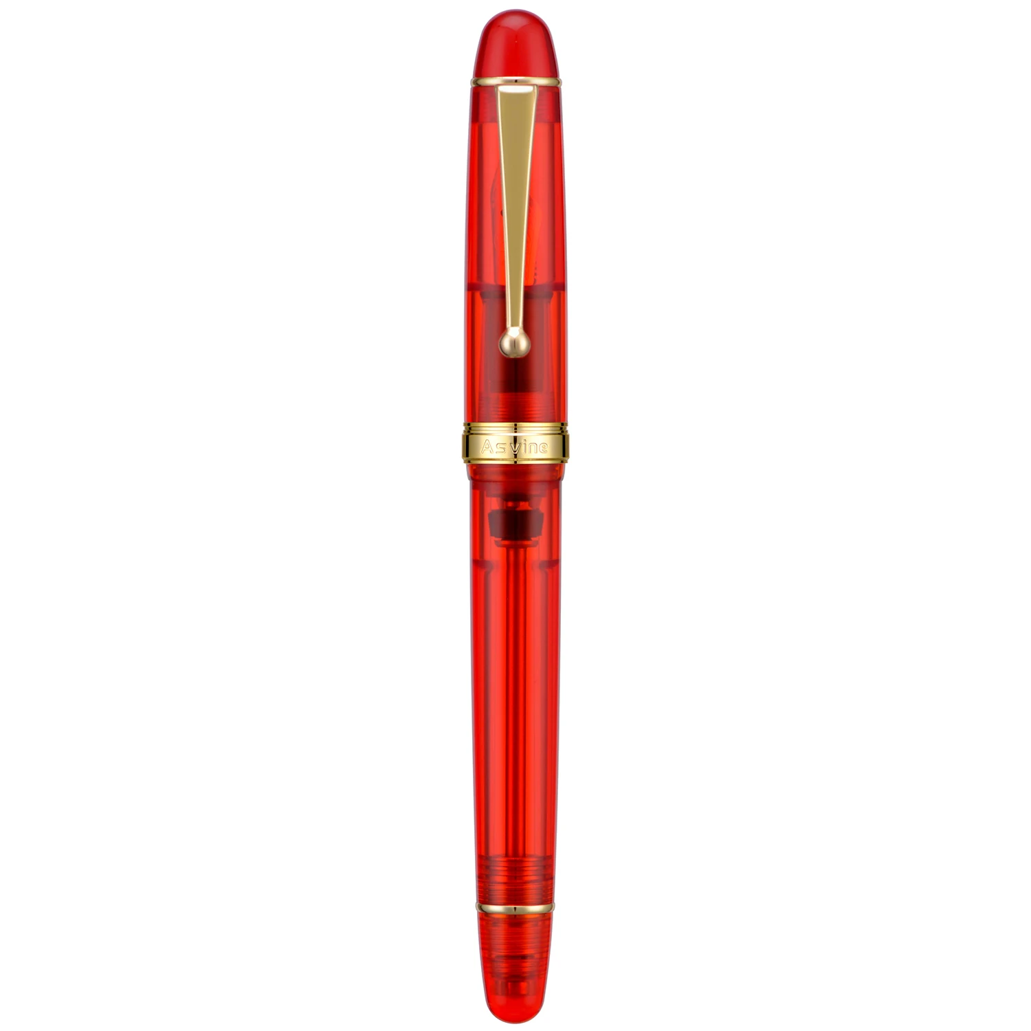 Asvine V126 Vacuum Filling Fountain Pen EF/F/M/1.1 Nib, Transparent Red Acrylic Writing Gift Pen