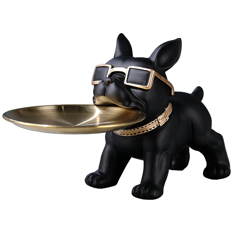 Dog Statue Cool French Bulldog Butler Décor with Tray Big Mouth Home Décor Storage Box Animal Resin Sculputre Figurine Art Gift