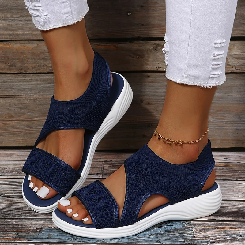 Rimocy Elastic Knitting Casual Sandals Shoes Woman Summer 2022 Plus Size 43 Wedges Platform Sandals Beach Sports Sandalias Mujer