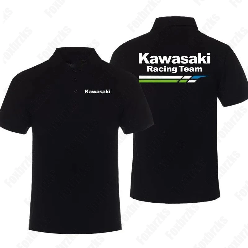 2024 Summer New Men Kawasaki Team Motorcycle Polo Shirt Trendy Locomotive Boy Competition Knight Clothes KID/Adult Top