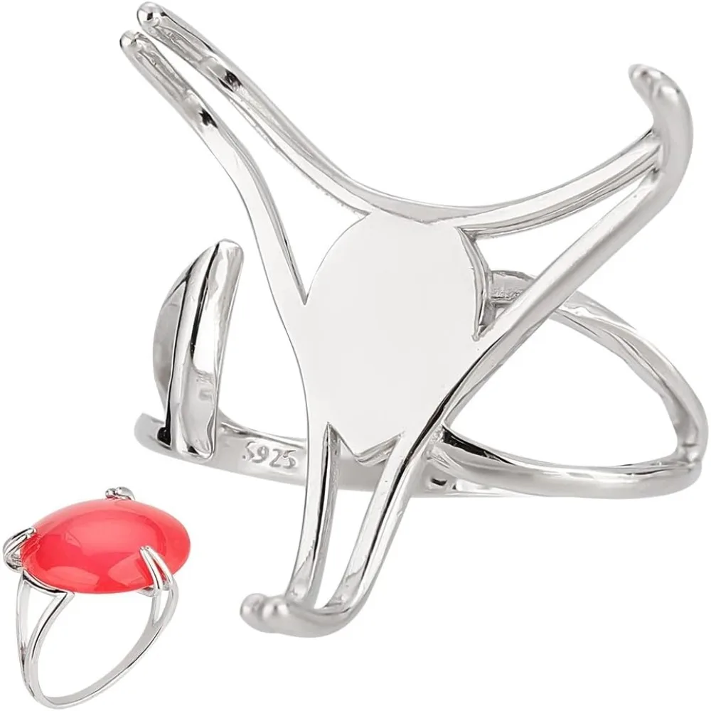 

925 Sterling Silver Ring Base for 17mm Gems Adjustable Ring Gem Holder Claw Ring Blank Finger Rings Bezel Setting kit