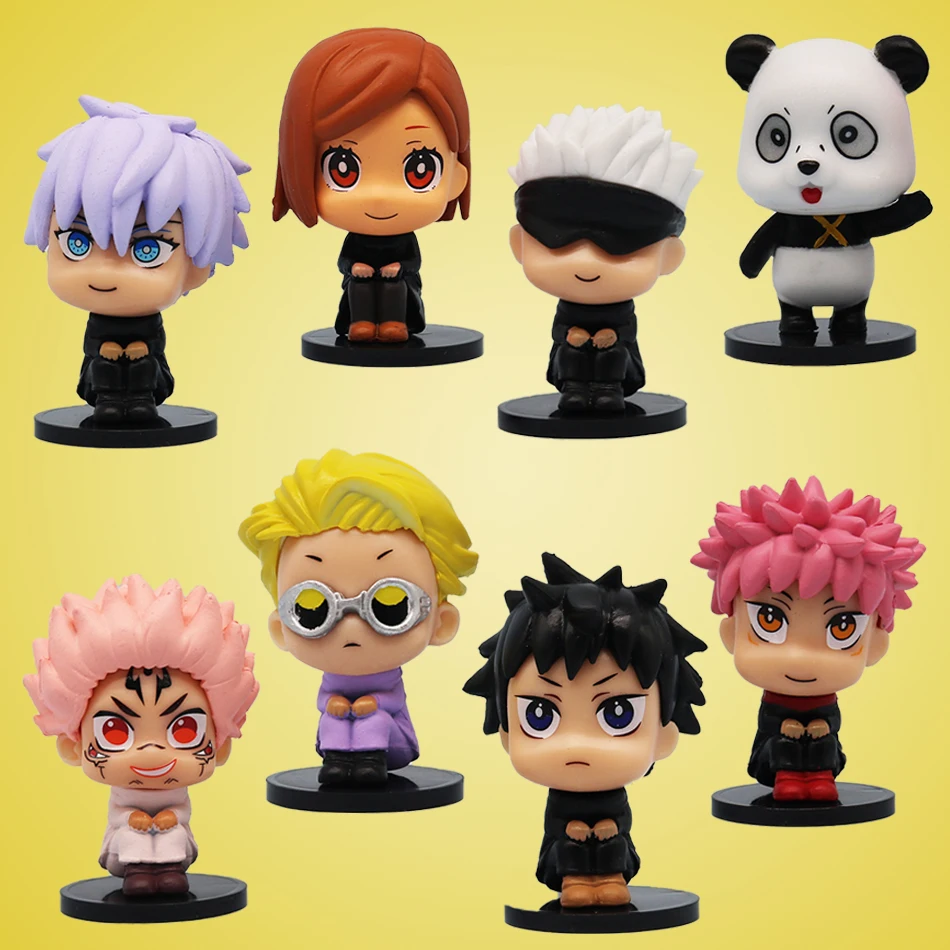 8pcs Anime Jujutsu Kaisen Figure Itadori Yuji Gojo Satori Fushiguro Megumi Kugisaki Kawaii Toy Car Decoration PVC Model Gift