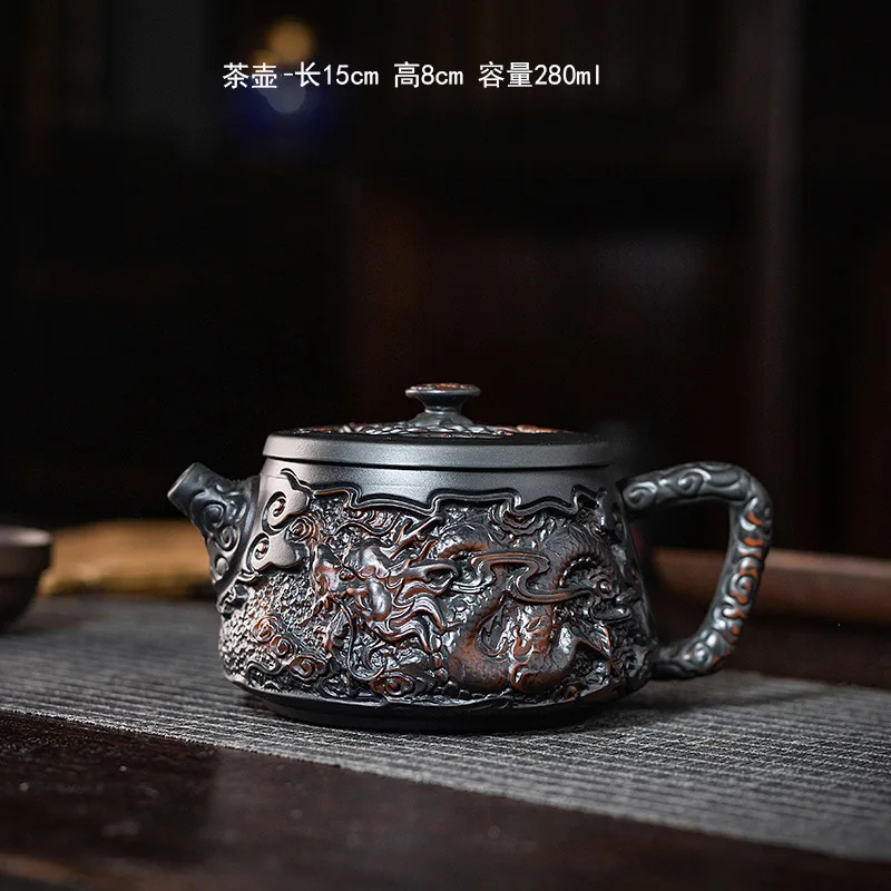 Unique Chinese Teapot Single Pot Pure Hand-made Relief Jianshui Zisha Pot Xishi High-end Kung Fu Tea Set Hand-catch Gift