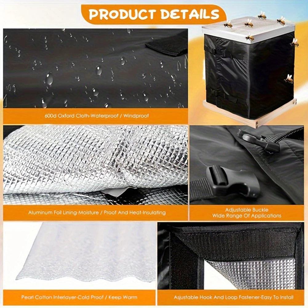 75.2 X 23.5 Inches 600D Oxford Beehive Wrap Adjustable Bee Hive Insulation Wrap Waterproof Windproof Beekeeping Supplies