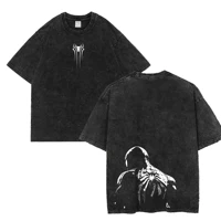 Camiseta Vintage con Gráfico de Spiderman, Lavado Ácido, para Hombre y Mujer, Estilo Retro Desgastado, Camiseta Oversize de Spiderman, Ropa Urbana Hip Hop, Tops de Algodón