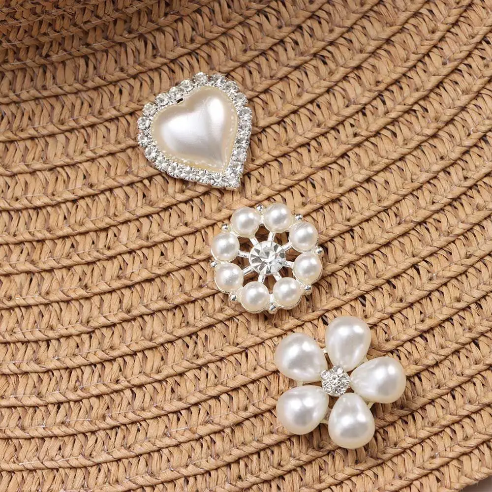 5PCS DIY Craft Hat Accessories Flower-shaped Rhinestone Buttons Pearl Button Headwear Accessories Pearl Hairpins