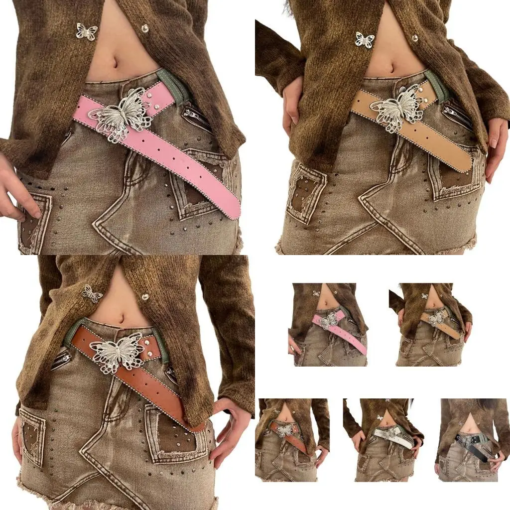 

39BD Butterfly Buckle Belt Women Waist Belt Punk Waistband Y2K Teens Girl Accessory