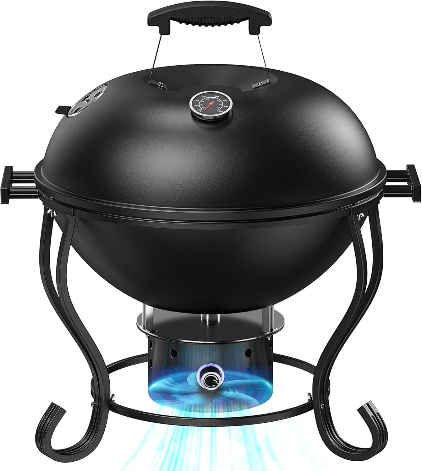 18 Inch Portable Charcoal Grill with Adjustable Fan, Outdoor BBQ Fire Pit Grill, Easy to Light Charcoal/Wood, Small Round Kettle