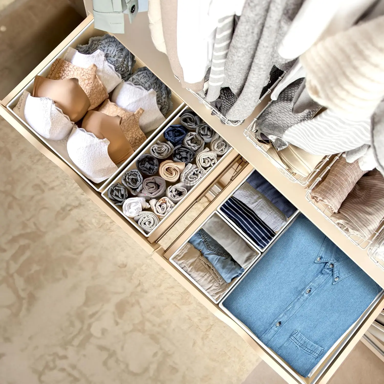2026 New Foldable Drawer Organizer Stocking Bin, Set Of 12, Beige | Fabric Storage Bins For Clothes, Underwear, Bra, Pan