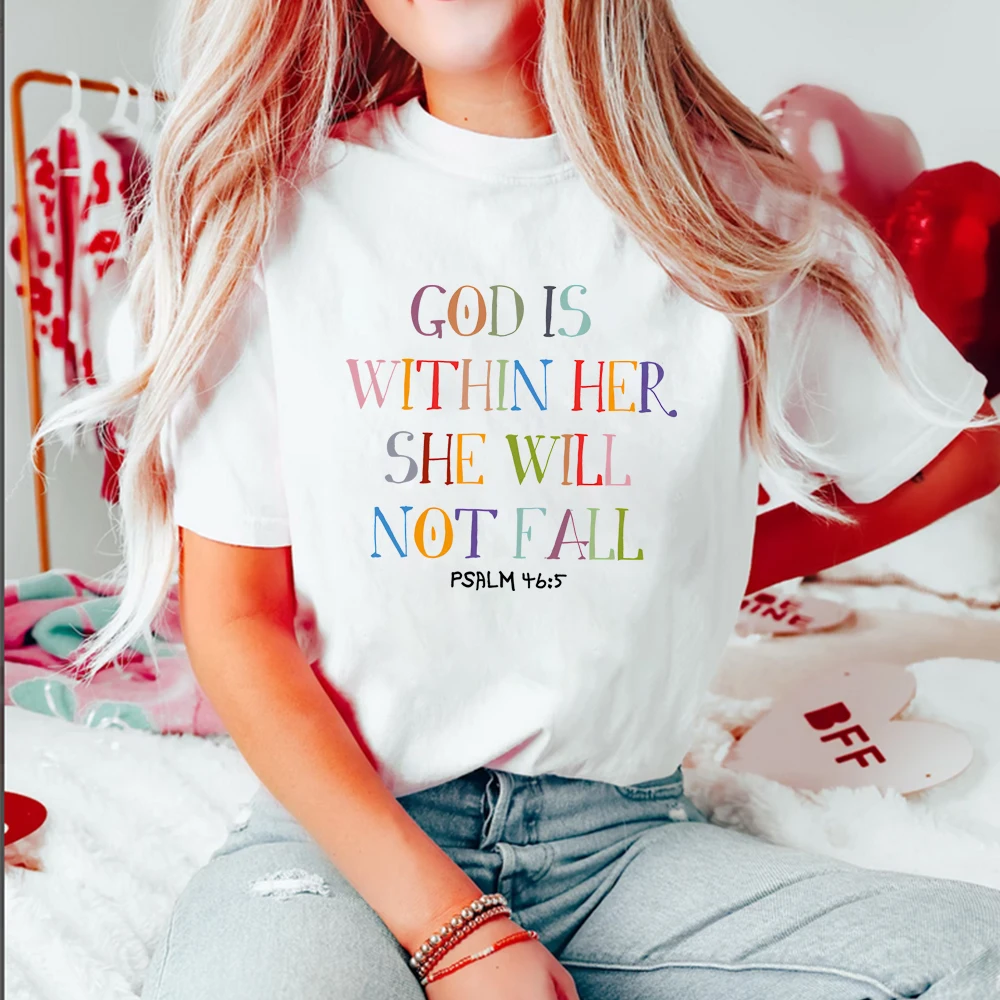 Gott ist in ihr sie wird nicht T-Shirt Harajuku Christian Shirts Bibel Vers Shirt religiösen T-Shirt Glauben Top Frauen Kleidung fallen