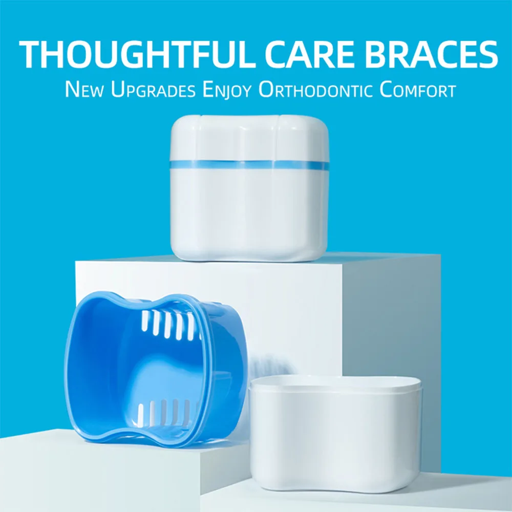 Fawnibu kotak peralatan gigi dua dalam satu, kotak penyimpanan gigi tiruan portabel, casing penahan pembersih kawat gigi tidak terlihat, perlengkapan ortodontik