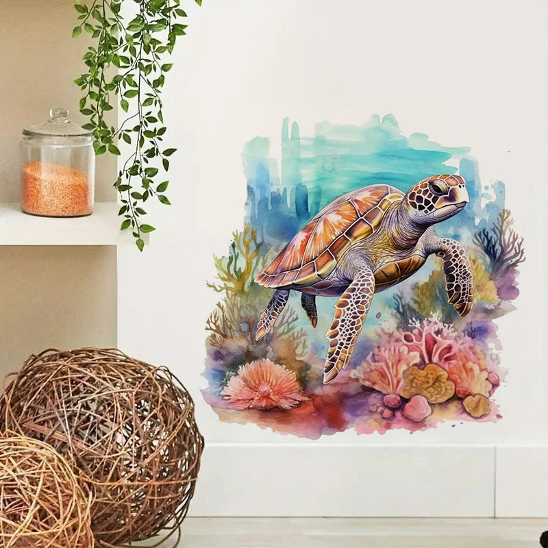 Pretty Watercolor Sea Turtle Sticker, Water-proof Home Wall Decal, Used for Wall, Bathroom, Cabinet, Door,Toilet, Car, Laptop