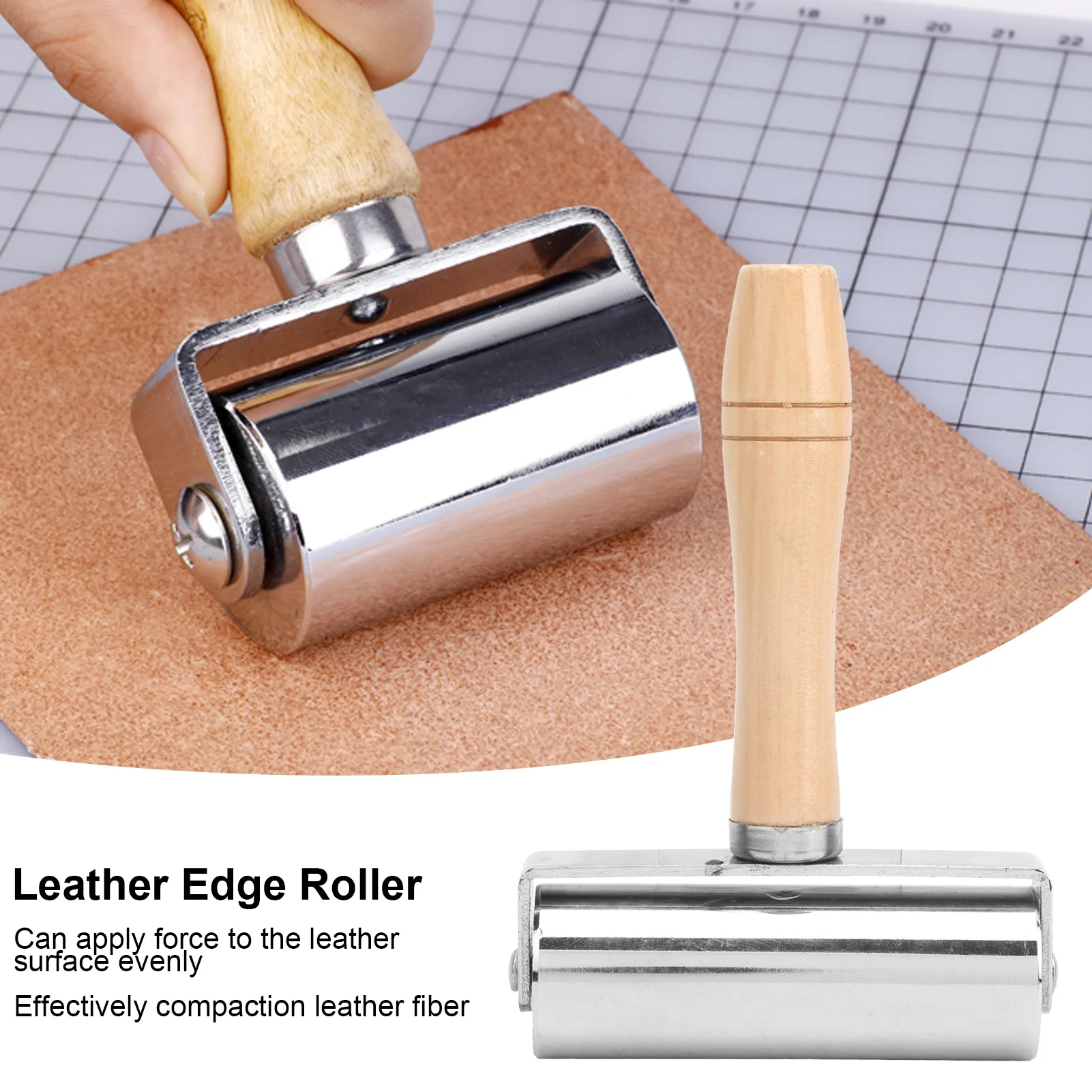 

Валик для работы с кожей, пресс-валик для кожи, инструмент для DIY-изделий из кожи, деревянная ручка, серебристый