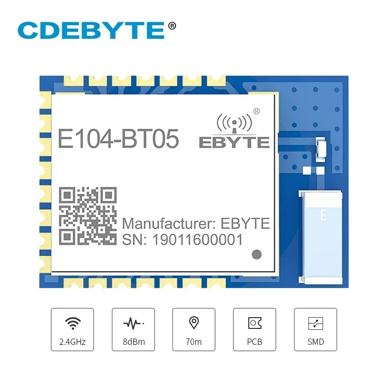 TLSR8266 Bluetooth BLE4.2 UART SMD Transceiver E104-BT05 70m Slave Transparent Transmission Low Power Wireless Module