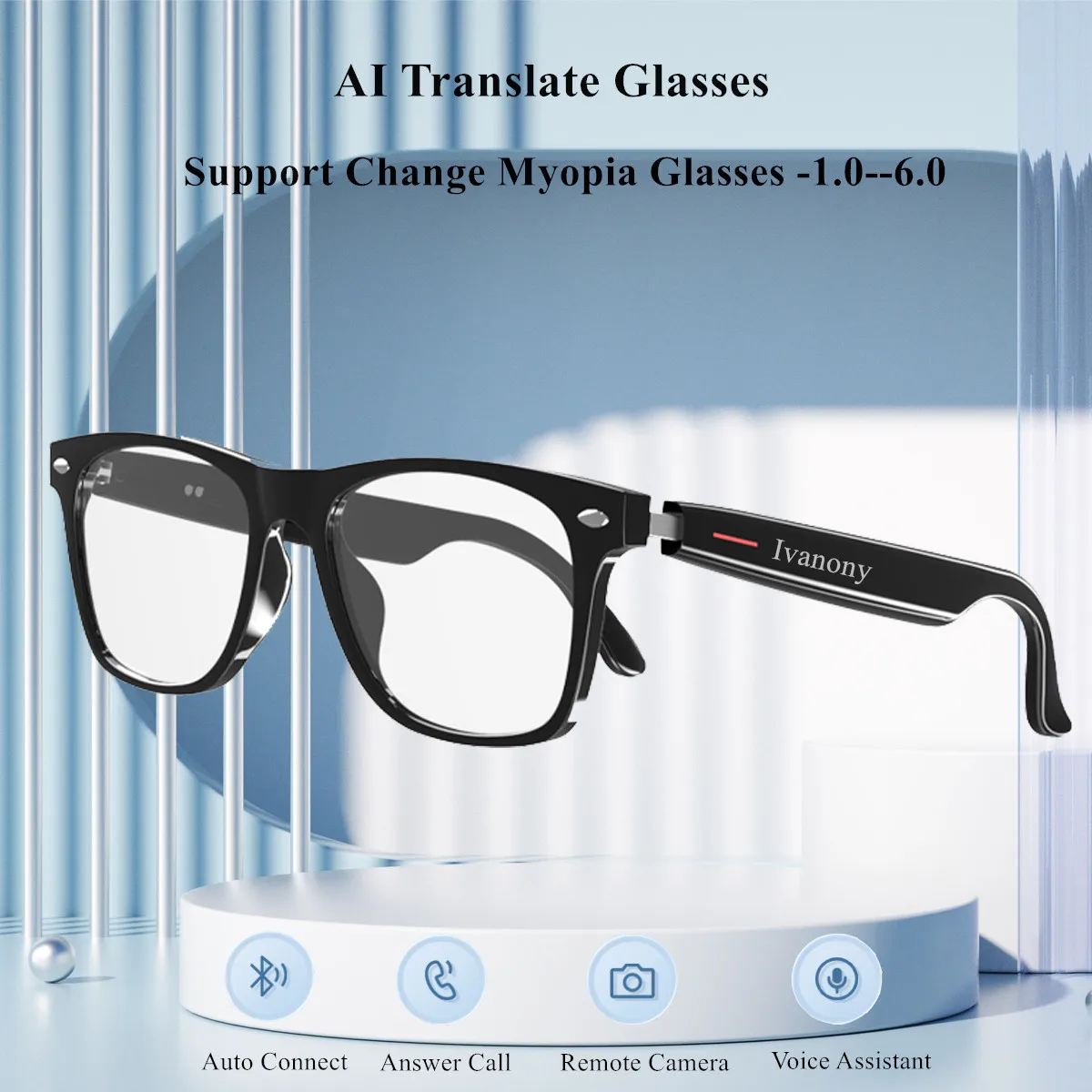 AI Smart Translate Glasses Support Custom Myopia Lens Translate Language Bluetooth Call Music Play Noise Canceling Smart Glasses