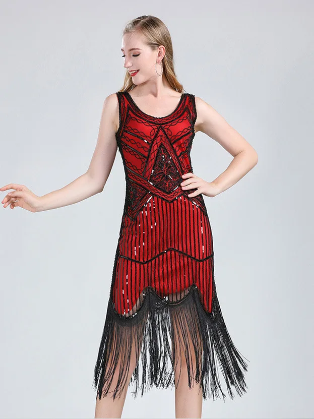 الرجعية 920s شرابة المشذبة V-Ne المطرزة الدكتور الكرة ثوب مساء الدكتور Faionable ميدي طول ألياف البوليستر #3