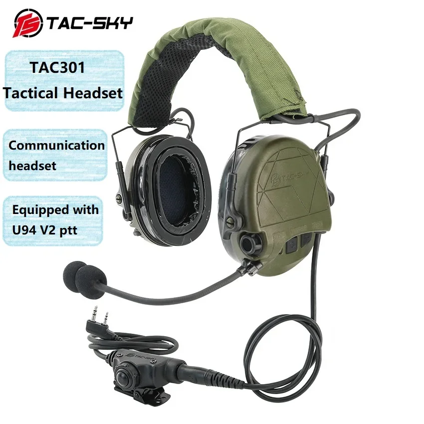 TAC-SKY Noise Reduction TAC301 Tactical Headset Active Hearing Protection Walkie Talkie Airsoft Shooting Headphones with U94 Ptt