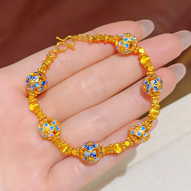 

AU999 Женский браслет Bauhinia Lucky из бисера из 24-каратного золота - антидеформирующееся золото, прочный ремешок, переноска из бисера желает