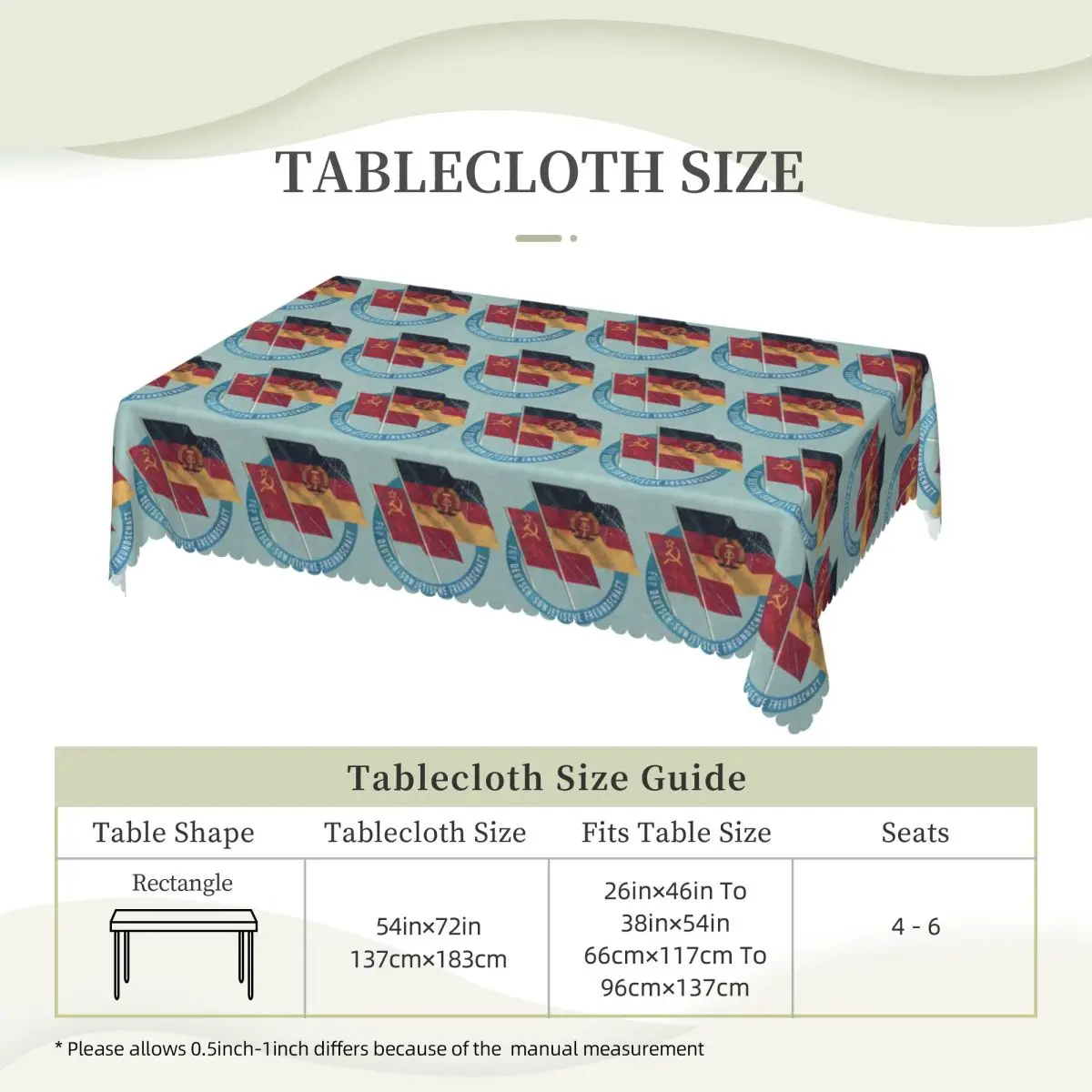 German DDR CCCP Friendship Badge Custom Rectangular Tablecloth Oilproof Table Cover for Dining Events Table Cloth