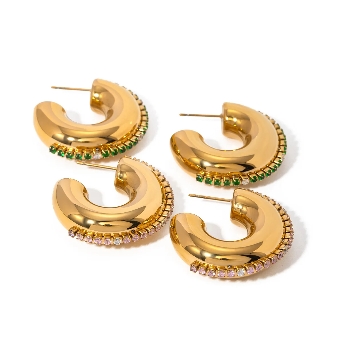 

Stainless Steel PVD 18K Gold Plated Tarnish Colorful Crystal CC Hoop Earrings For Woman Jewelry Wholesale Summer Trendy
