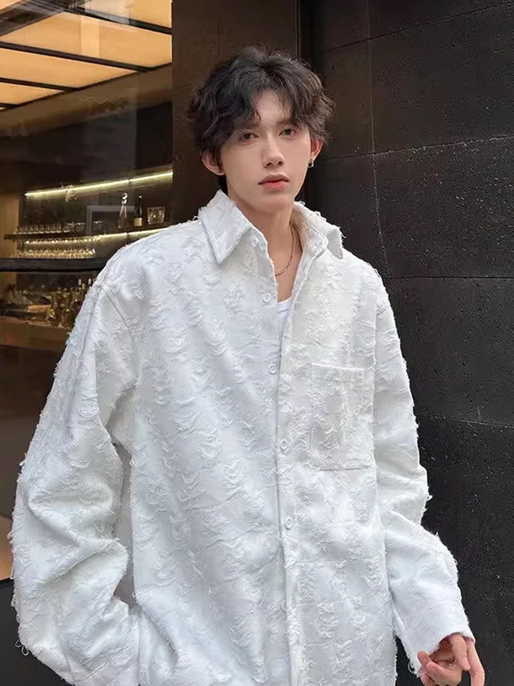

White Long Sve Men's irt Tear Design Spring Faion Urban Sle Button up Casual irt Polyester Fiber Youth Commute