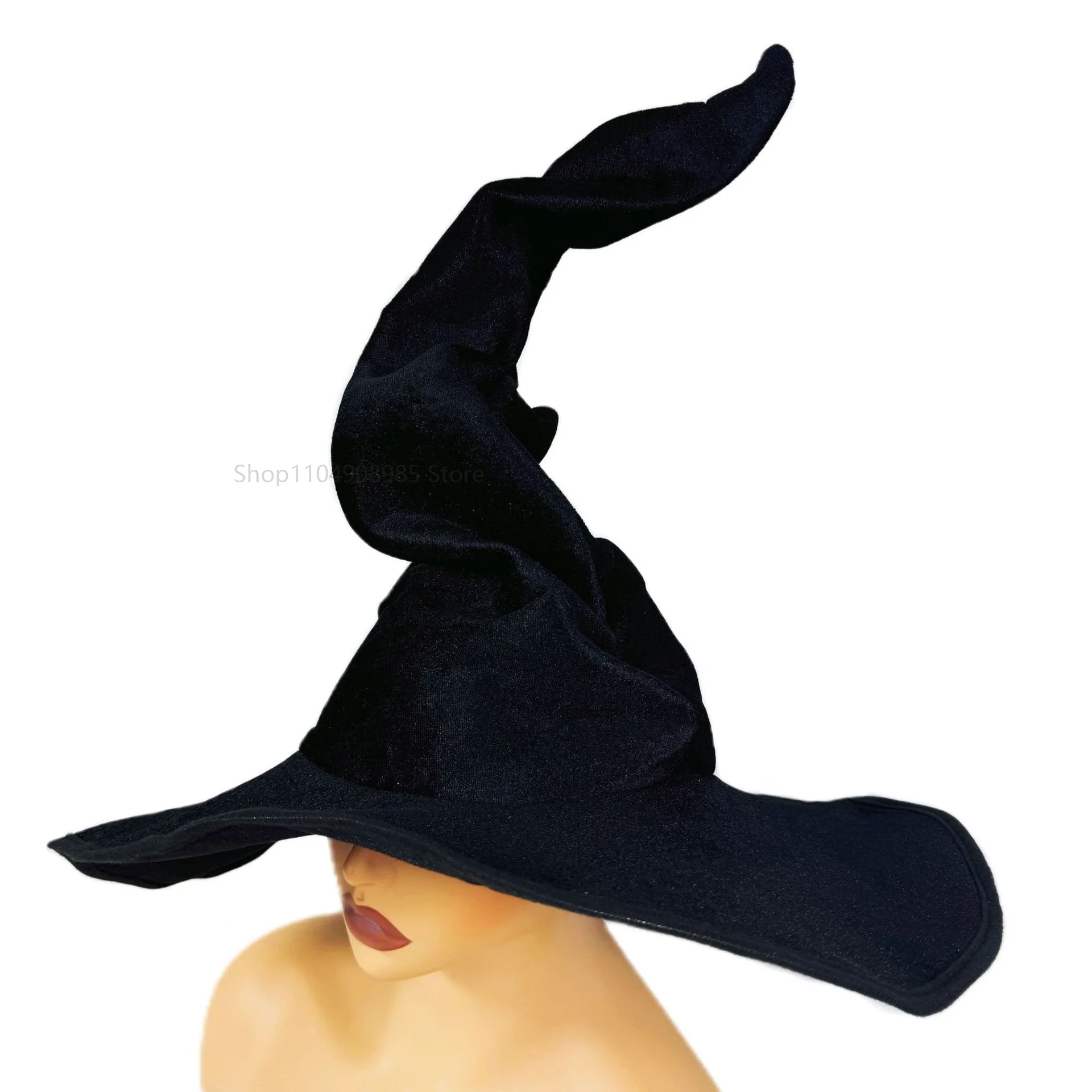 

Halloween Witch Hat Velvet Women'S Soft Retro Black Twisted Pleated Carnival Role-Playing Dress Up Party Cosplay Costumes Props