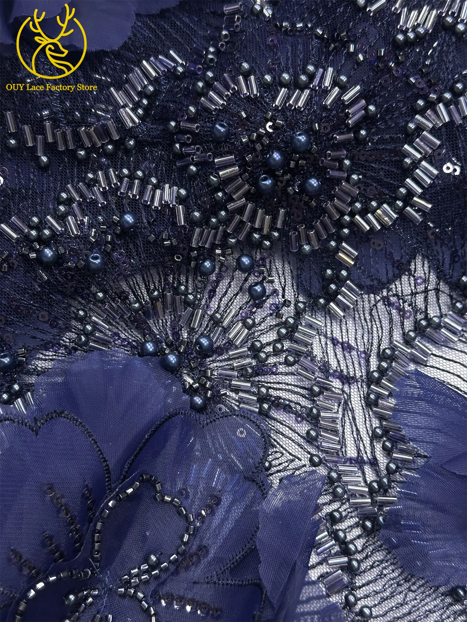 Hochwertige Exquisite 3D-Stickerei Blumen-Tüllspitze Hochwertige Afrikanische Perlen-Pailletten-Spitze Französischer Tüll Hochzeitskleid-Stoff – Detail 28