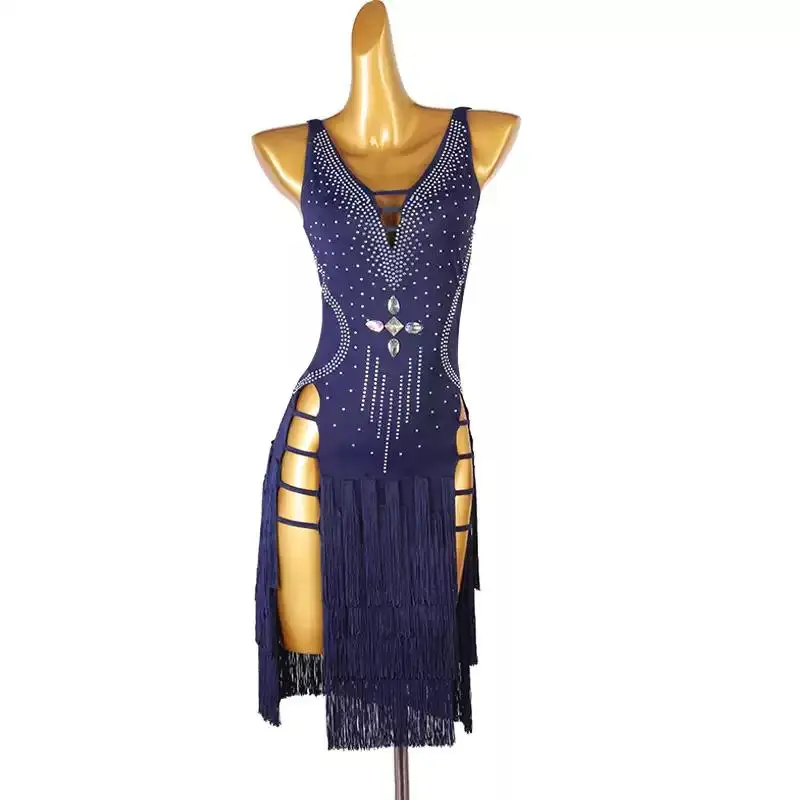 Lateinamerikanische Tanzkleidung Partykleid Mädchenanzug Neue Damen-Wettkampf-Übungskleidung Bühnen-Sport-Cocktailkleid mit Quasten Abendkostüme