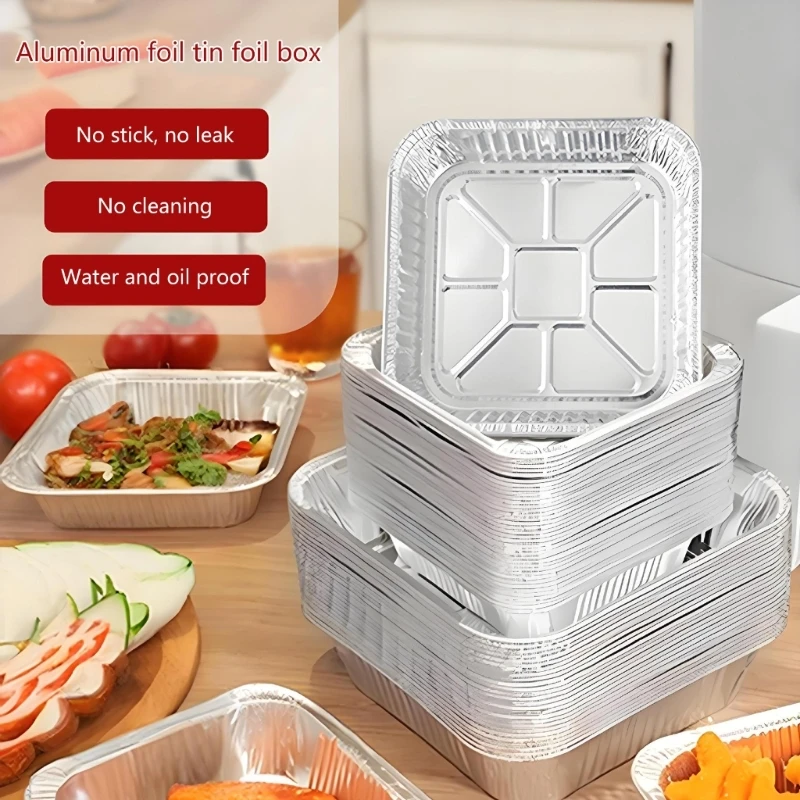 Bandejas reutilizables papel aluminio para horno, revestimientos para freidoras aire cuadrados apilables, contenedores alimentos, suministros cocina, 20 piezas