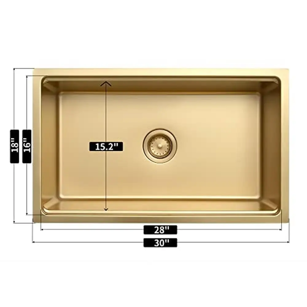 Single Bowl Stainless Steel Undermount Kitchen Sink with Workstation Design and Sound Dampening 30x18x9 inch Gold Kitchen Sink