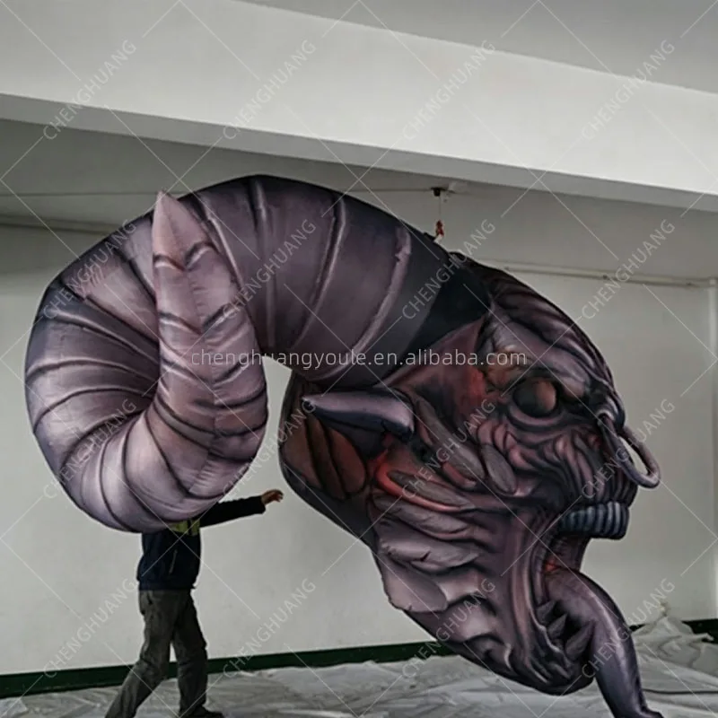 Giant Inflatable Monster With Cow Horns&White LED Glow Halloween DJ Nightclub Prop Scary Party Decor Haunted Event Display