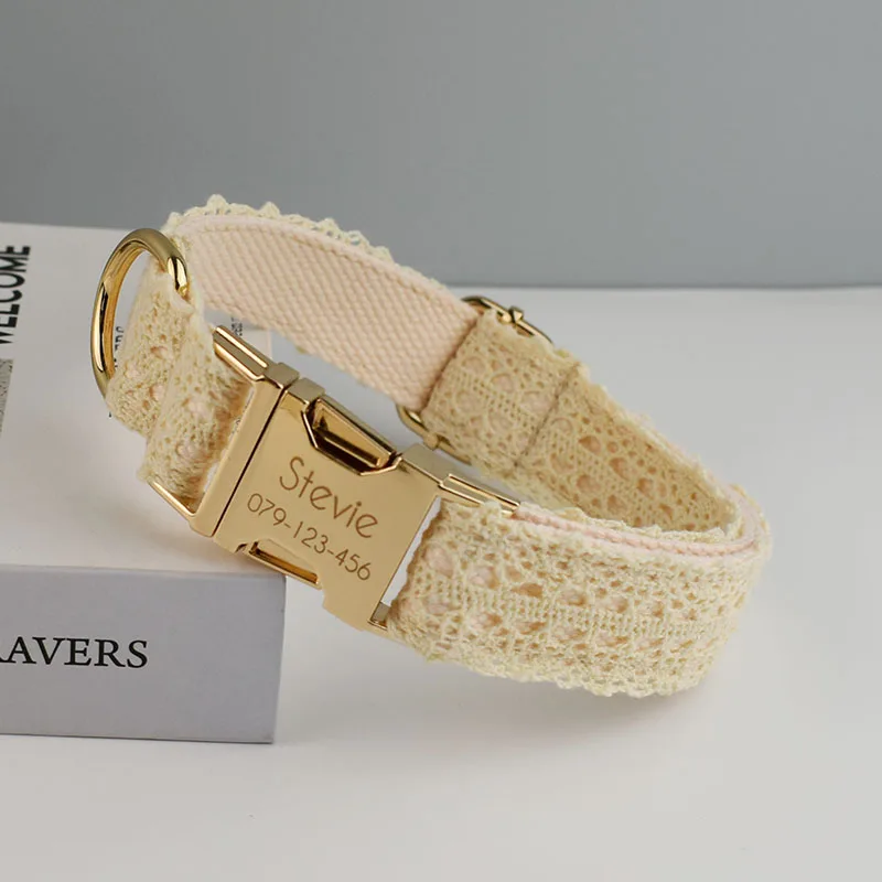 Lace Collar Free Engrave Dog Collar Leash Set For Medium Big Pet Necklace Dog Wedding Accessories Female Dog Collars