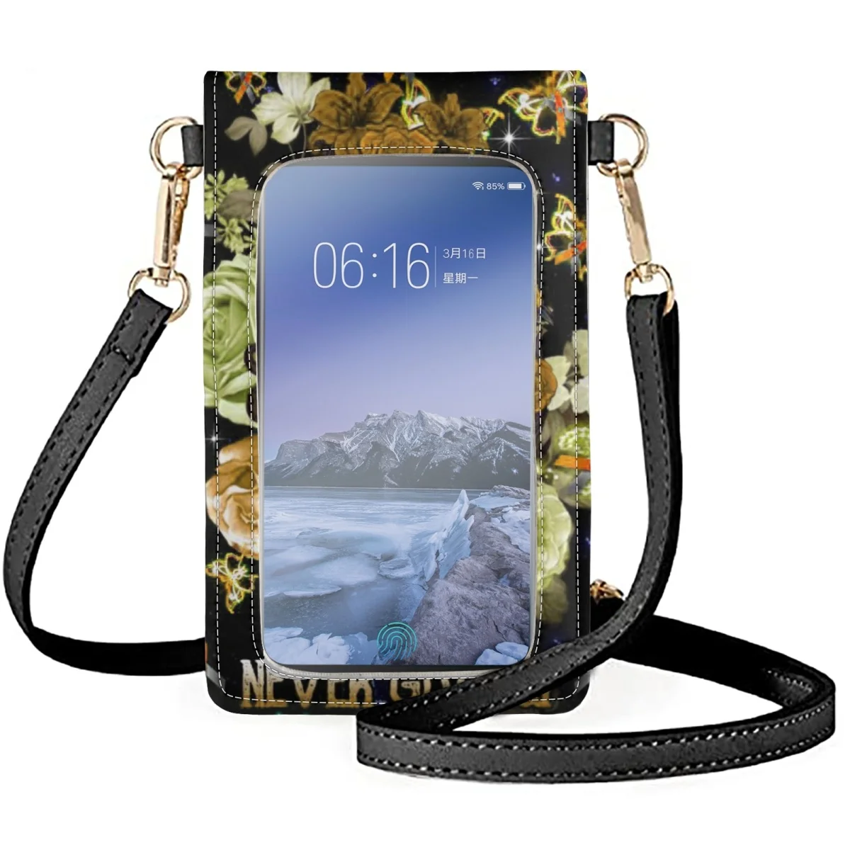 FORUDESIGNS Goth Girl Phone Case Universal Never Give Up Theme Shoulder Bags High Street Female Bow Decoration Bag Clamshell