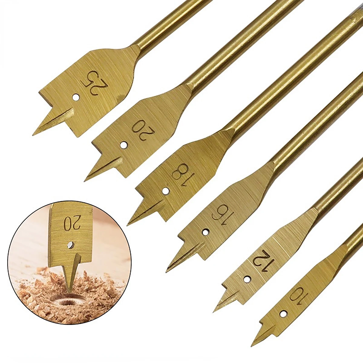 Titanium-Plated Woodworking Flat Drill 6-Piece Woodworking Drill Bit Wood Hole Electric Drill Accessories Wood Puncher Set