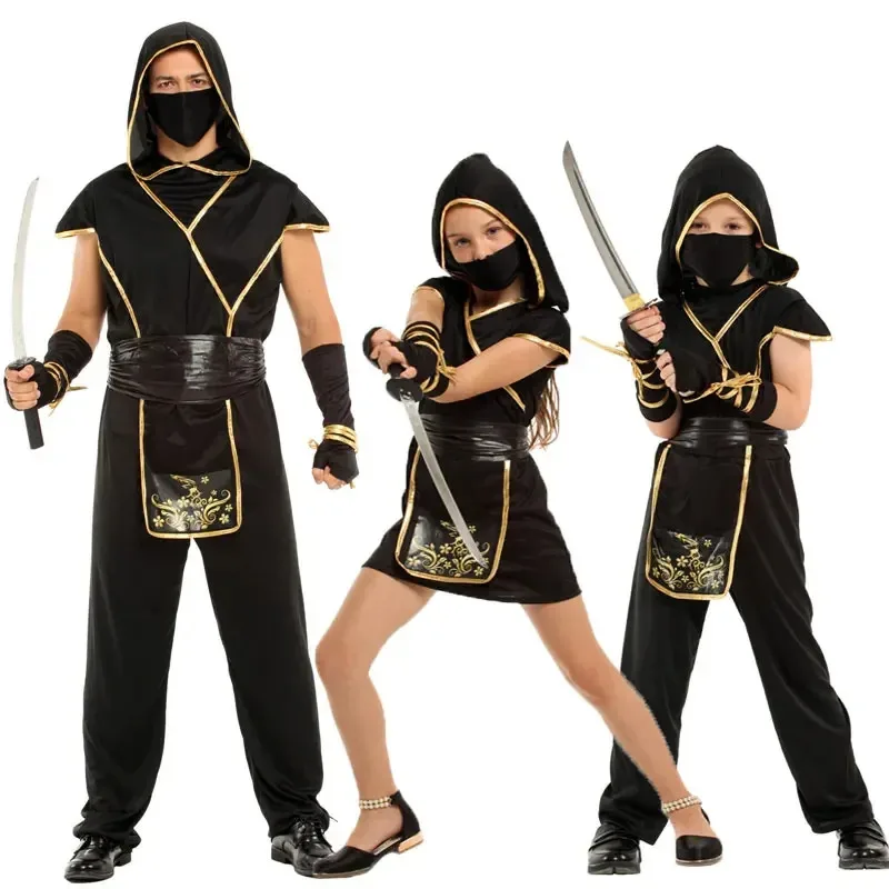 Sky01 Umorden Halloween-Kostüme für Kinder, Kinder, Erwachsene, mystisches Schwarzgold-Ninja-Kostüm, Japan, Samurai, Cosplay, Jungen und Mädchen, MeWd01@